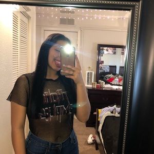 Black Short Sleeve Mesh Tee “STRONG FEMALES”